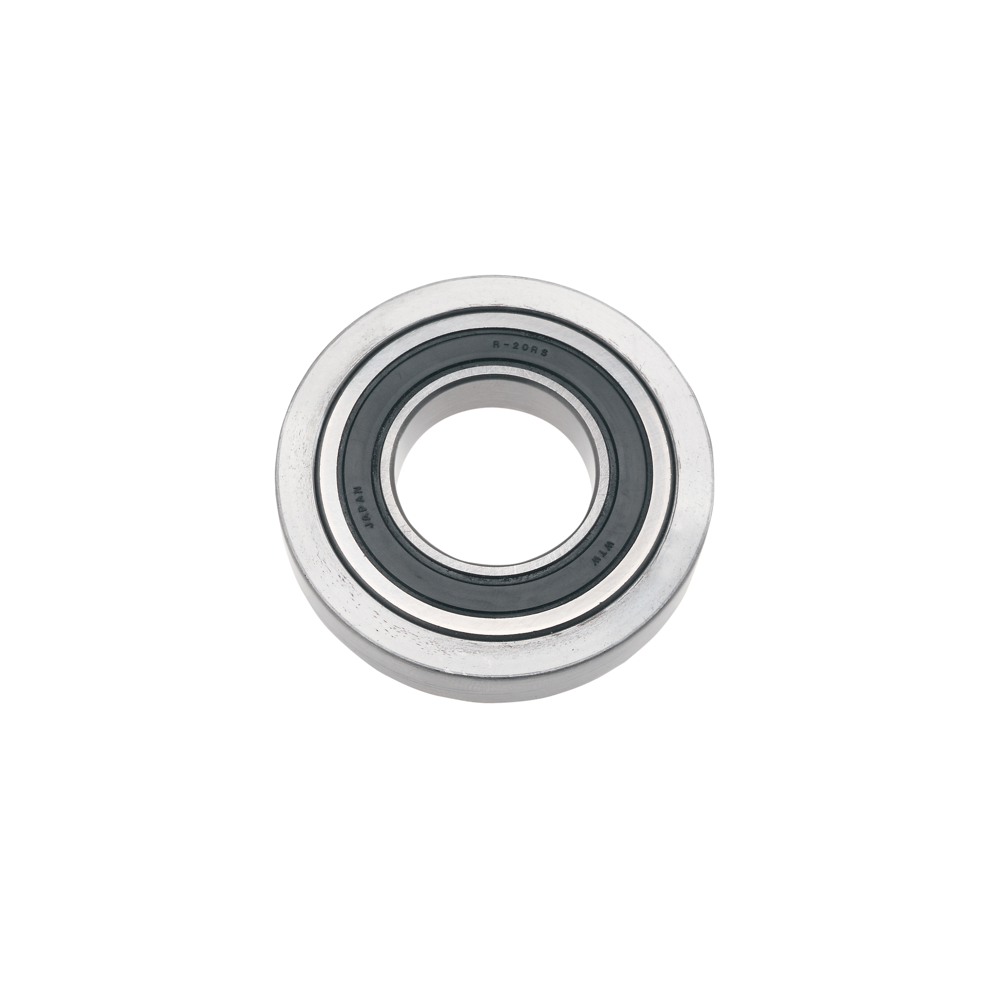 Metal ball bearing rub collar with gray center ring and hollow opening displayed against white background.