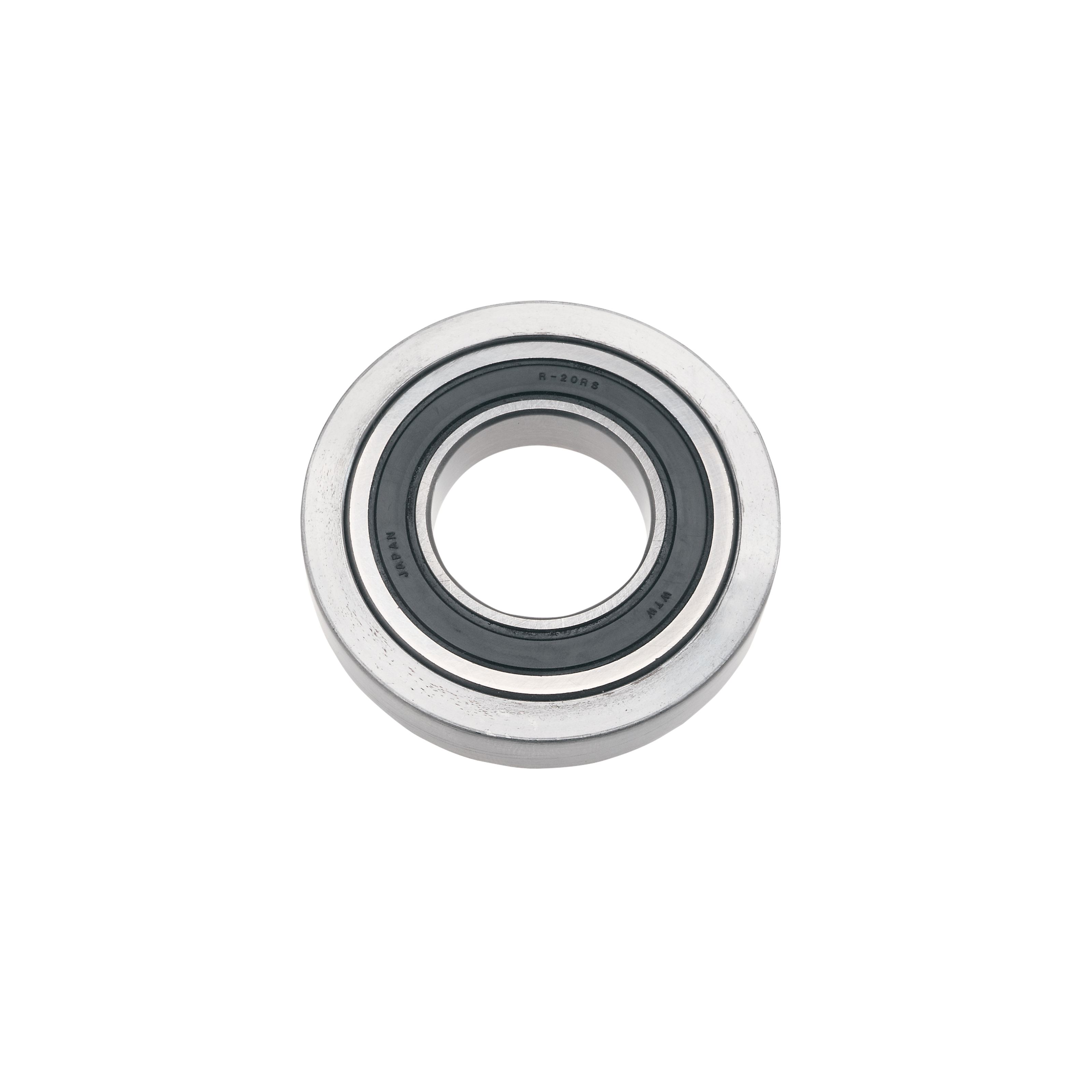 Metal ball bearing rub collar with gray center ring and hollow opening displayed against white background.