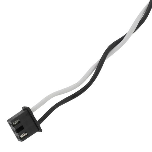 Black and gray twisted cable harness with black connector block at one end.
