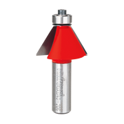 Freud chamfer bit with red cone-shaped cutting head and gray steel shaft marked "40-206".