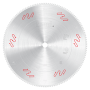 Freud circular saw blade with carbide-tipped teeth, silver coating, and red markings around the perimeter.