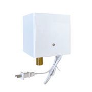 White square Toto water supply controller valve with brass threaded connection and attached power cord.
