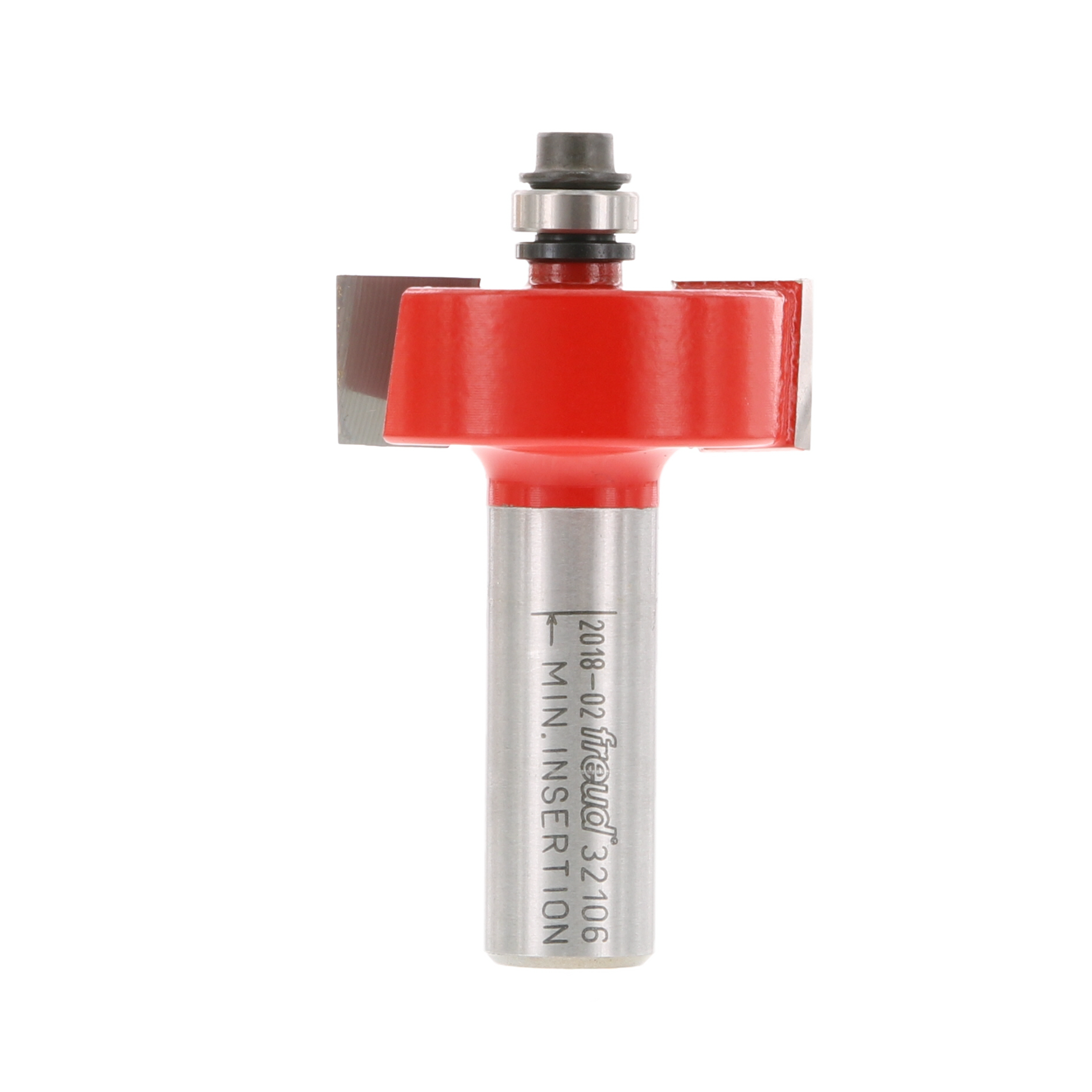 Freud 32-106 rabbeting bit with red cutting head and silver steel shank for router use.