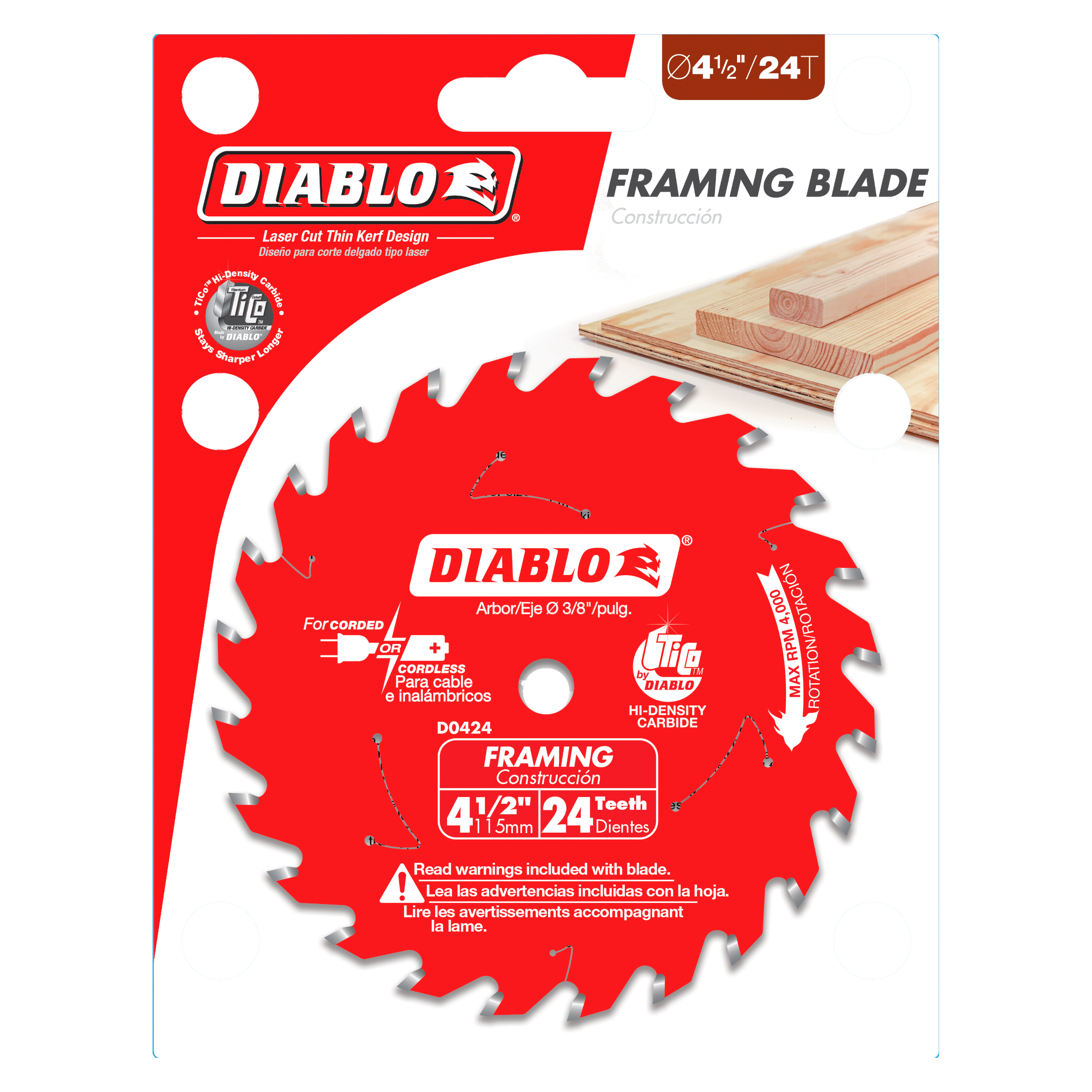 Diablo D0424X 4-1/2 in. x 24 Tooth Framing Trim Saw Blade