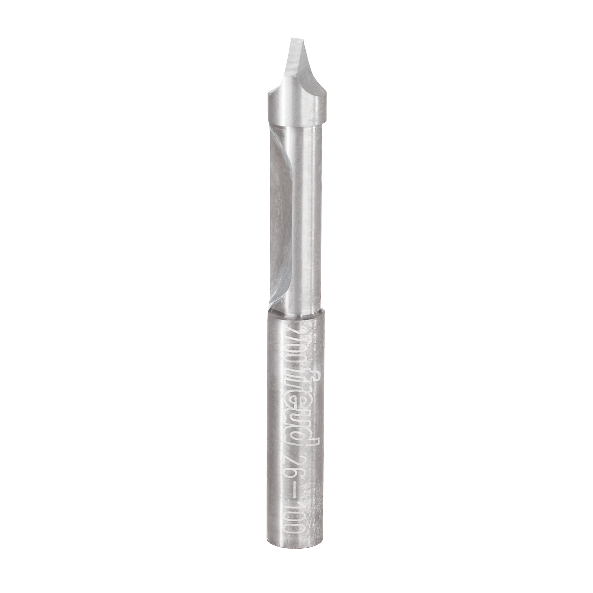 Silver metal panel pilot bit with pointed tip and cylindrical shank marked with Freud branding.