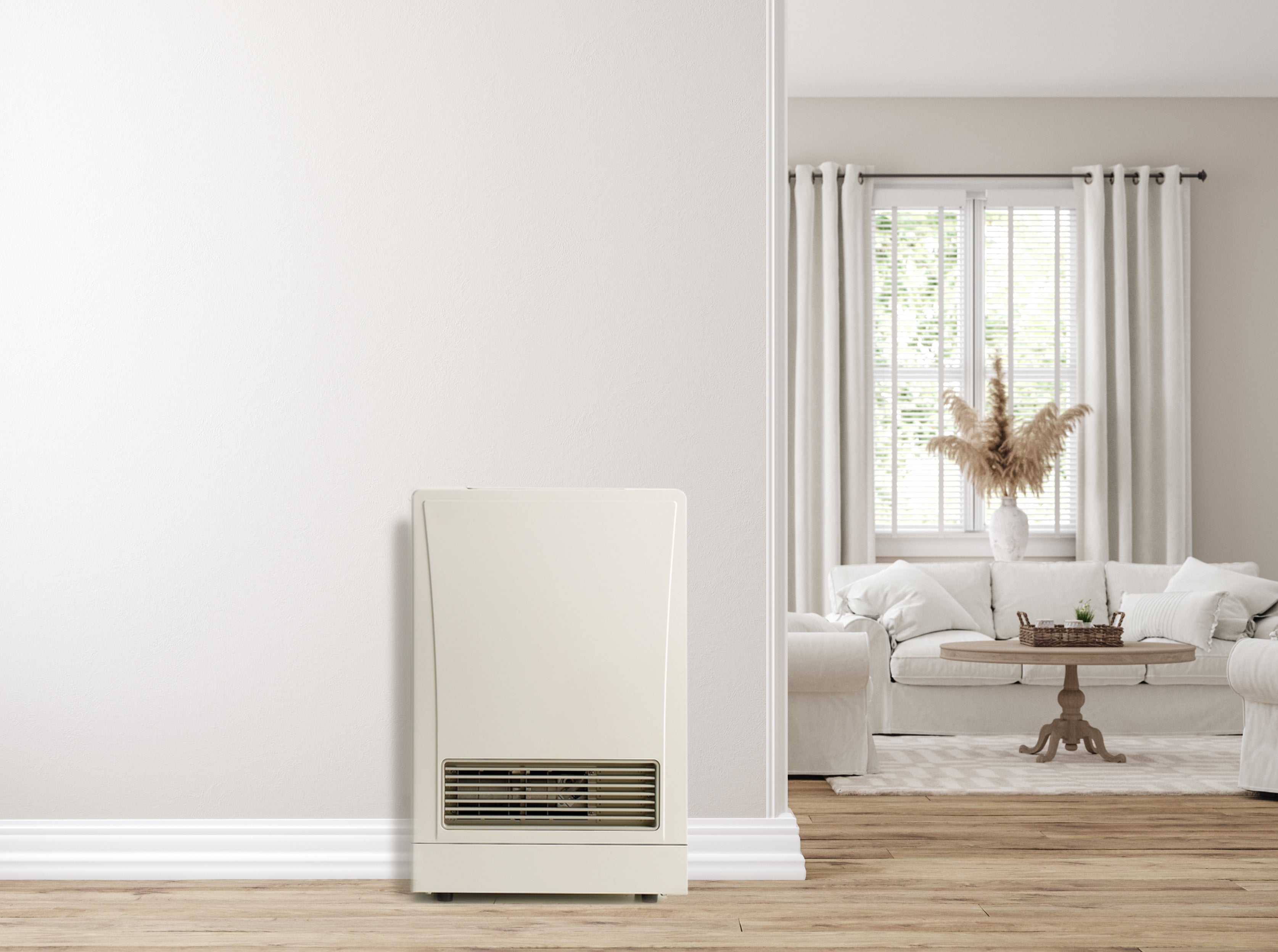 Rinnai EX DT Series 11,000 BTU Indoor Ductless Direct Vent Liquid Propane Energy Saver Wall Furnace in Beige - EX11DTP