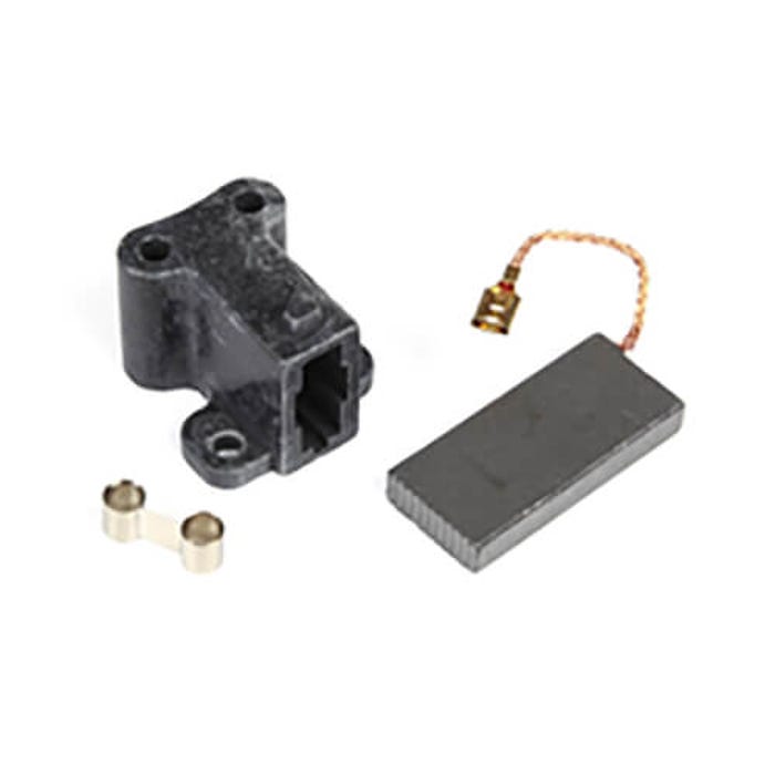 RIDGID RV2400A motor brush assembly with holder, carbon block, wire lead, and two brass sleeves.