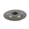 Gray metal circular handle replacement disc with center hole and threaded attachment point.