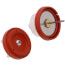 Red plastic repair kit component with adjustment screw and spring mechanism for water pressure regulator.