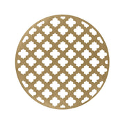 Round satin bronze drain cover with repeating four-pointed star cutout pattern throughout surface.