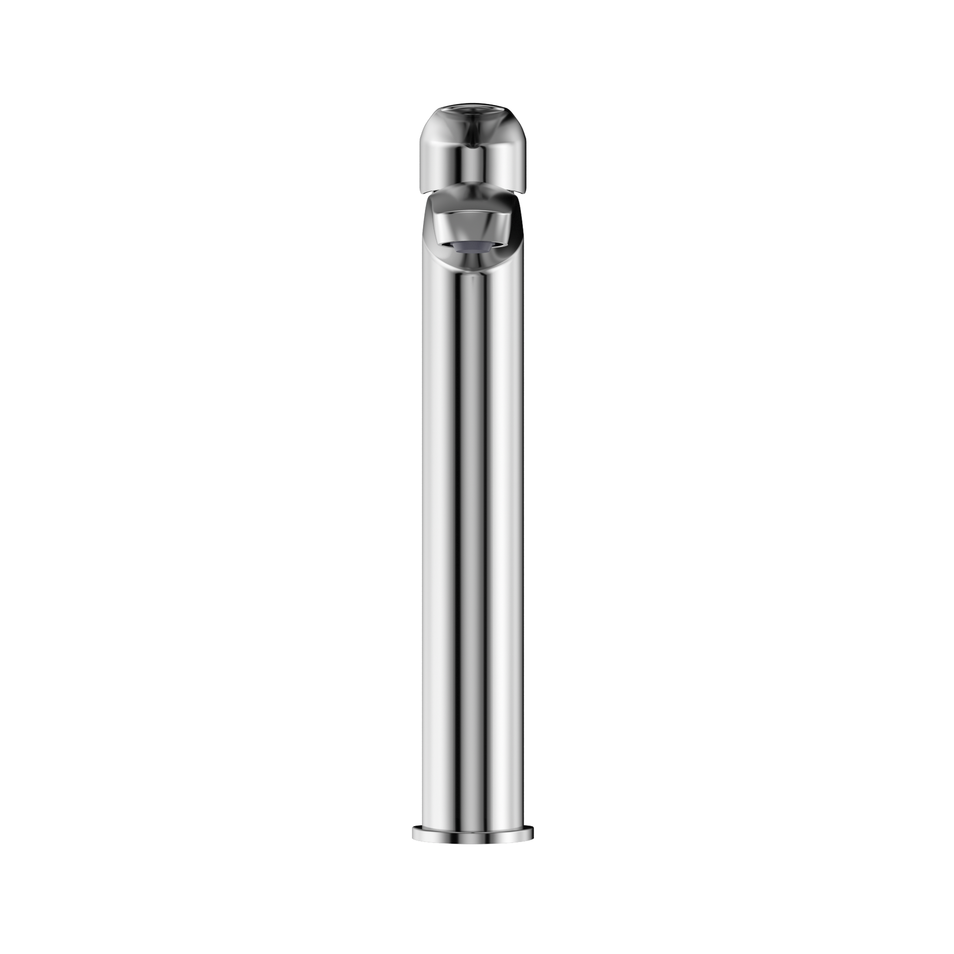 Polished chrome single-handle vessel faucet with tall cylindrical spout and rounded cap top.