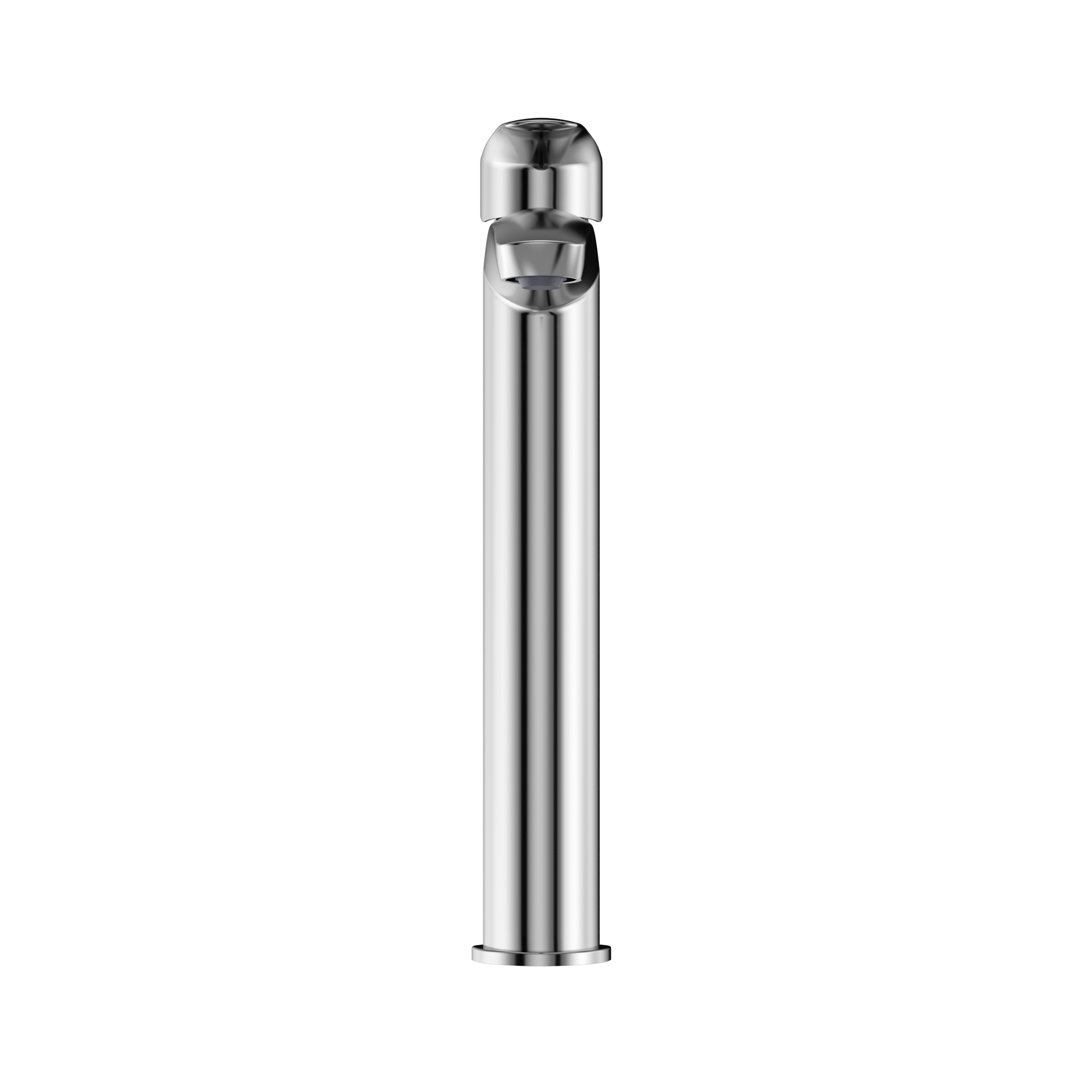 Polished chrome single-handle vessel faucet with tall cylindrical spout and rounded cap top.