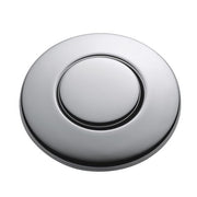 Polished chrome circular air switch button with recessed center push area for kitchen sink disposal control.