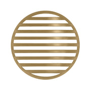 Round satin bronze drain cover with horizontal slot pattern and center opening.