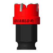 Red and black Diablo 7/8 inch steel hole cutter with carbide teeth and gray cutting edges.