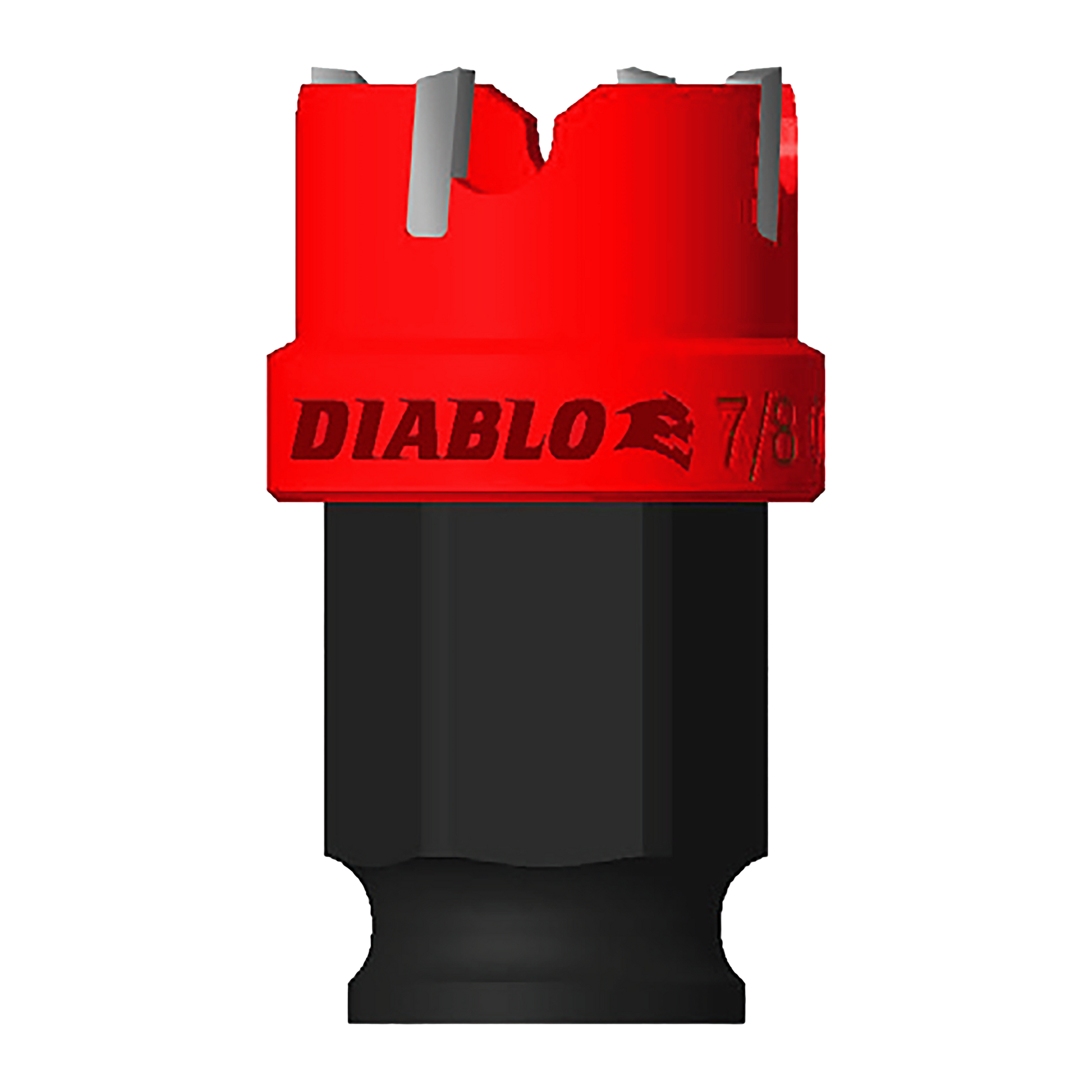 Red and black Diablo 7/8 inch steel hole cutter with carbide teeth and gray cutting edges.