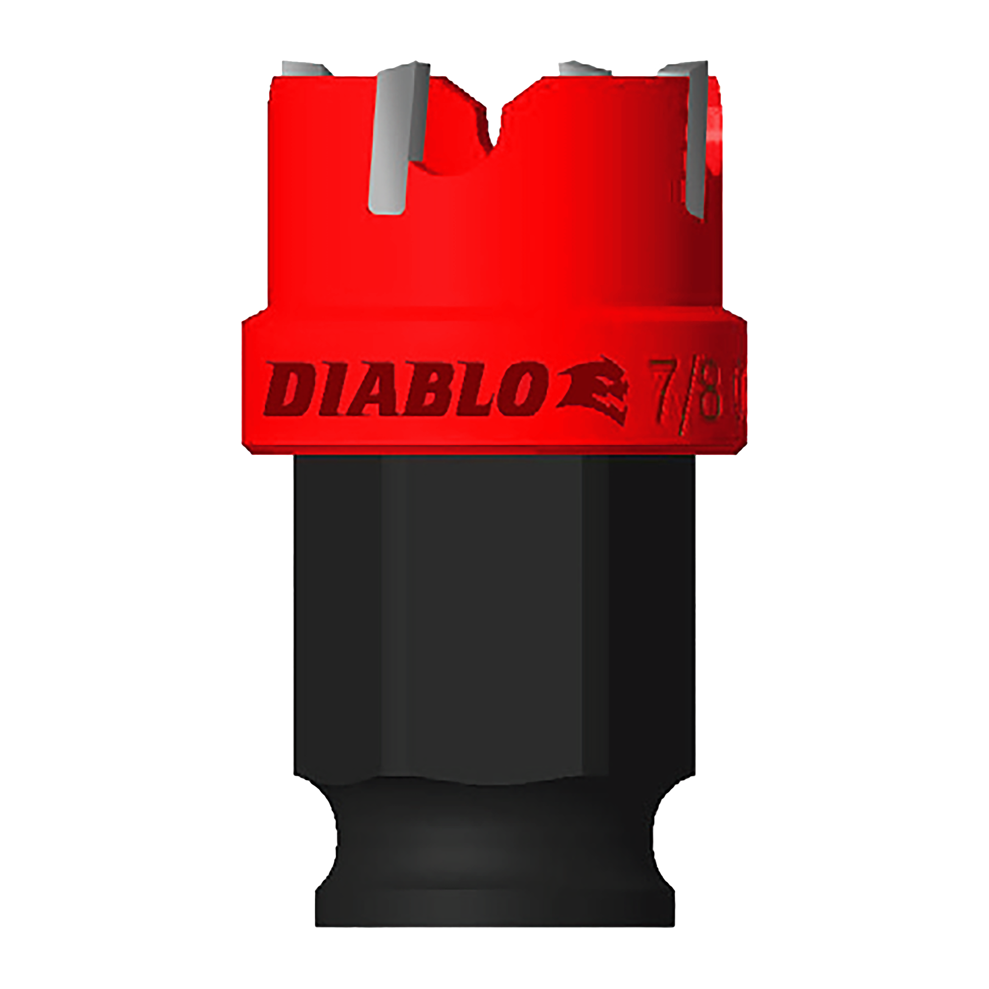 Red and black Diablo 7/8 inch steel hole cutter with carbide teeth and gray cutting edges.