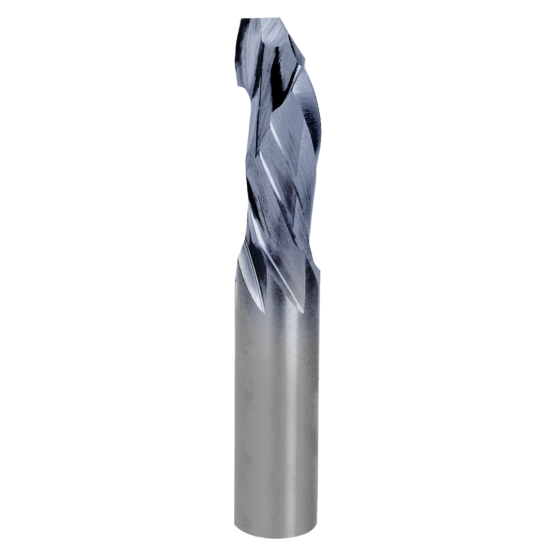 Freud 1/2" diameter single compression router bit with spiral flutes and cylindrical shank.