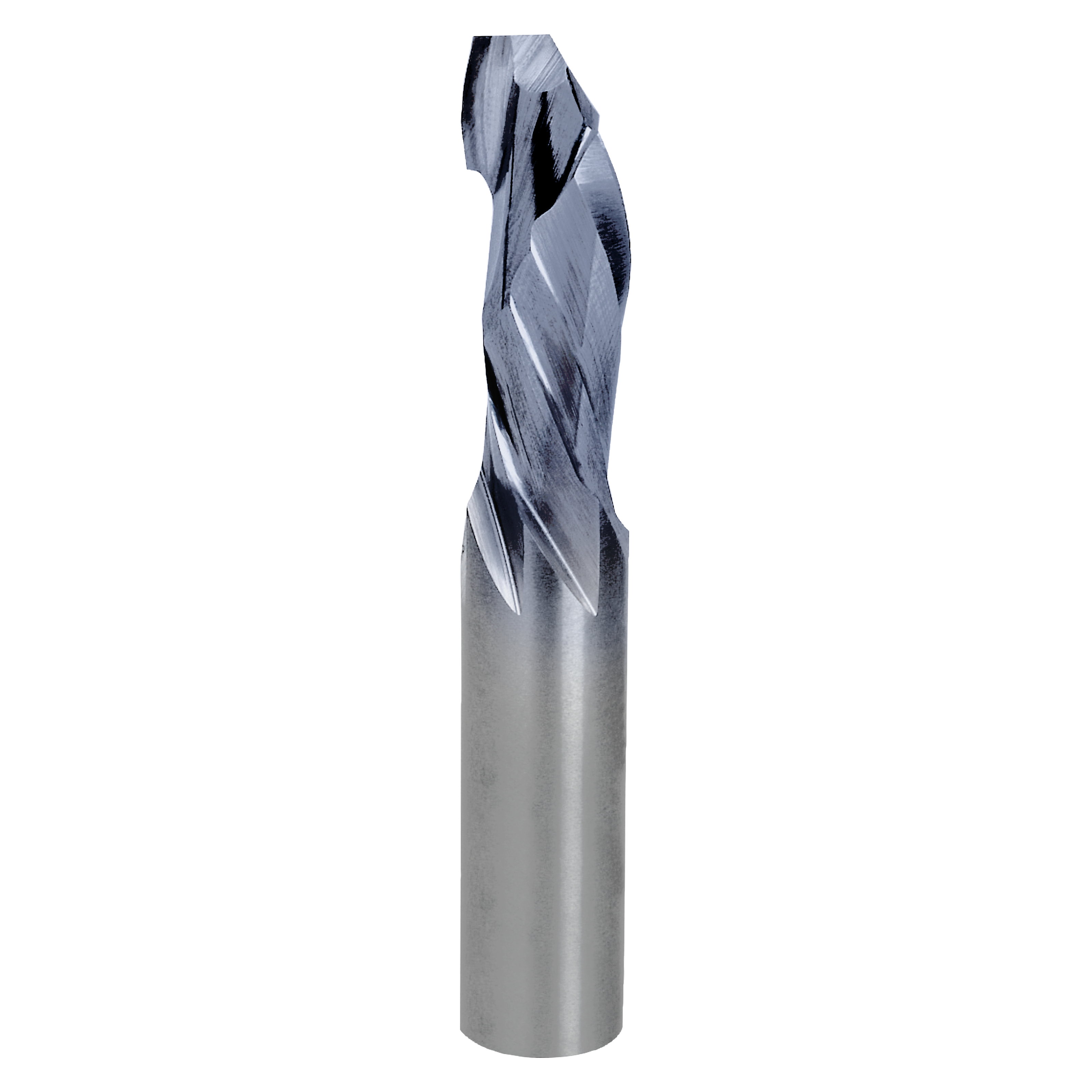 Freud 1/2" diameter single compression router bit with spiral flutes and cylindrical shank.