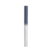 Silver and dark gray cylindrical router bit with straight cutting flutes and 1/4" diameter shank.