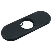 Matte black elongated escutcheon with circular opening and mounting hole.