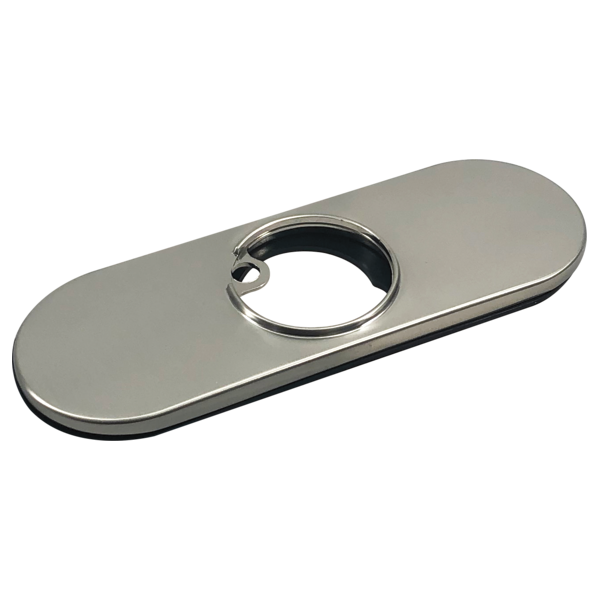 Stainless steel oval escutcheon with central circular opening and mounting loop.