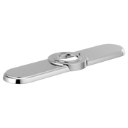 Chrome-plated elongated escutcheon with central circular opening and polished finish.