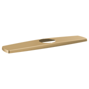 Champagne bronze escutcheon with elongated rectangular shape and single circular opening.