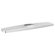 Chrome kitchen escutcheon with elongated rectangular shape and circular center opening.