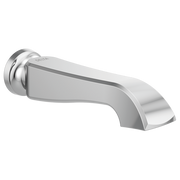 Chrome tub spout with curved rectangular outlet and wall-mounted connection fitting.