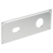 Chrome wallmount escutcheon plate with two cutout holes and mounting screws.