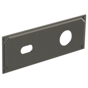 Luxe steel wall-mount escutcheon plate with two openings and corner mounting holes.