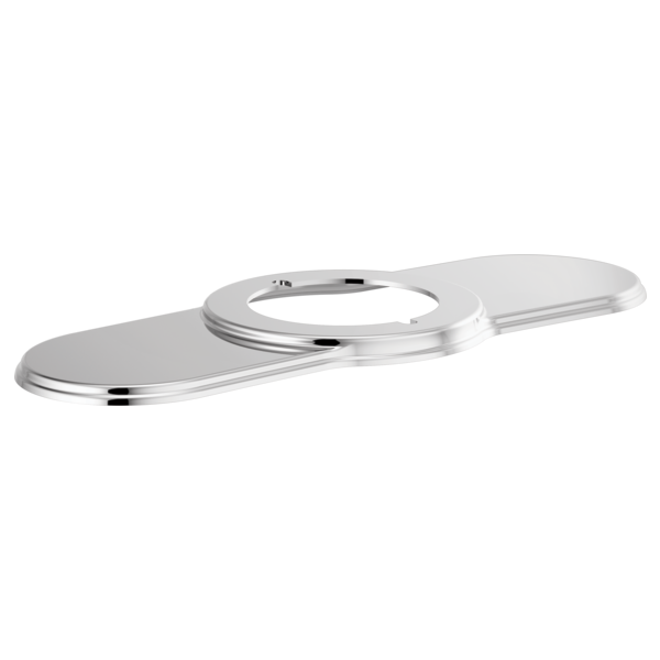 Chrome lavatory escutcheon with two oval mounting plates connected by a circular center ring.