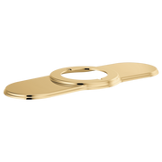 Polished gold escutcheon with oval baseplate and centered circular opening for lavatory faucet installation.
