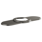 Luxe Steel lavatory escutcheon with elongated oval mounting plate and central circular opening.