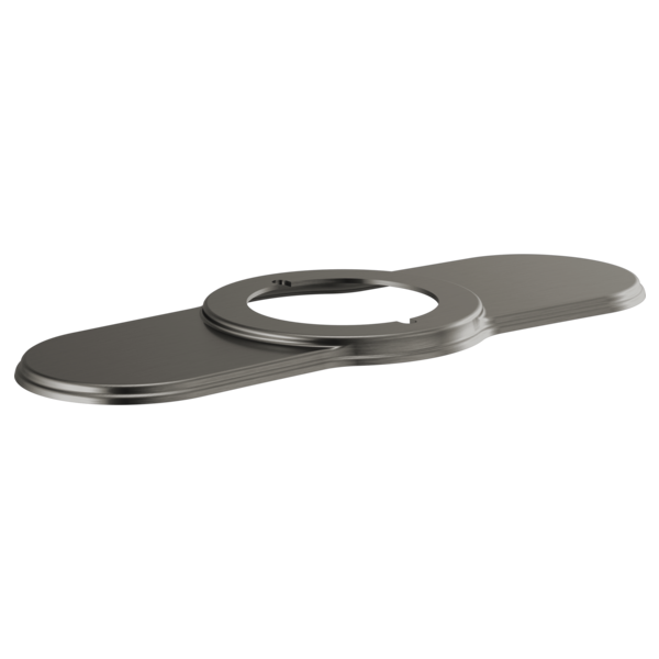 Luxe Steel lavatory escutcheon with elongated oval mounting plate and central circular opening.