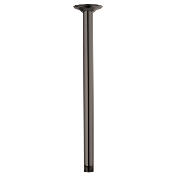 Black Onyx ceiling mount shower arm, 14 inches long, with round flange and threaded connection.
