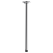 Chrome ceiling mount shower arm with round flange, 14 inches long, threaded connection at base.