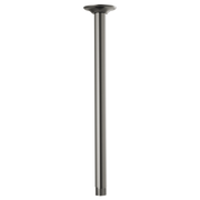 Luxe Steel ceiling mount shower arm with round flange, 14 inches long, straight cylindrical design.