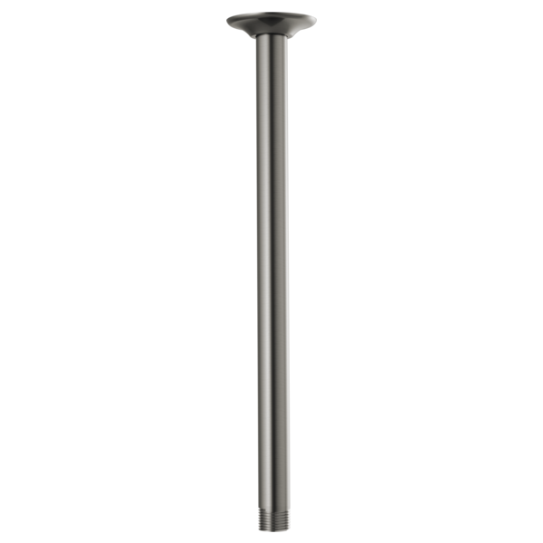 Luxe Steel ceiling mount shower arm with round flange, 14 inches long, straight cylindrical design.