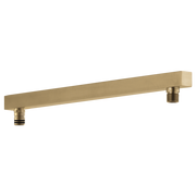 Angular shower arm in champagne bronze finish with threaded connection ports at each end.