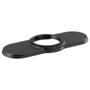 Matte black escutcheon and gasket with oval mounting plate and centered circular opening.