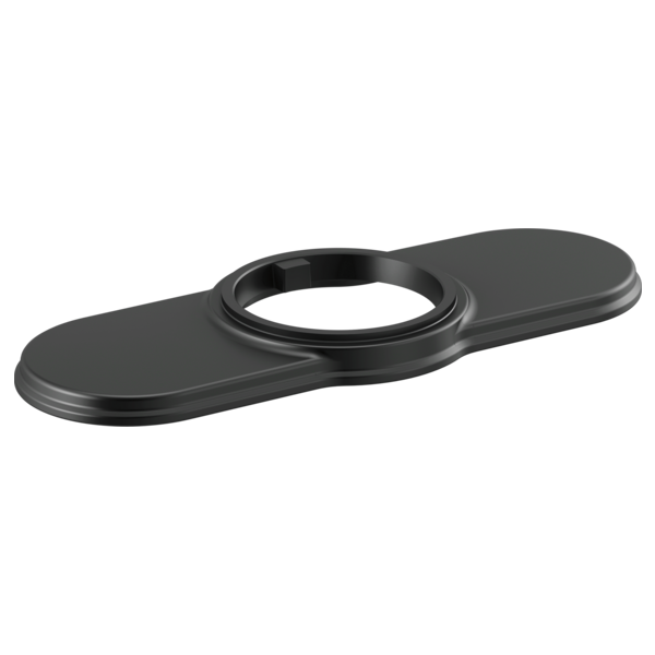 Matte black escutcheon and gasket with oval mounting plate and centered circular opening.