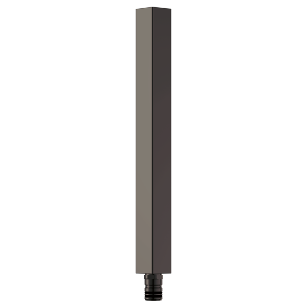 Black onyx square shower column extension with threaded connection at base.