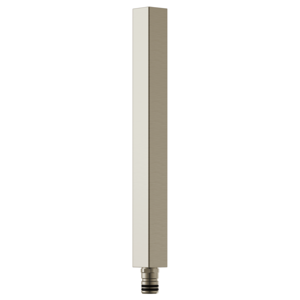 Tall square shower column extension in brushed nickel finish with threaded connection at base.