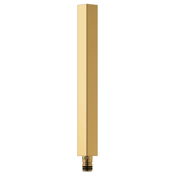 Polished gold square shower column extension with threaded connector base.