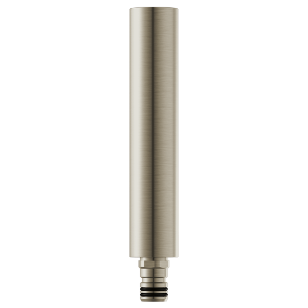 Brushed nickel cylindrical shower column extension with threaded connector at base.