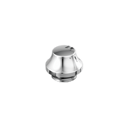 Chrome finial with rounded bulbous body and threaded base for faucet mounting.