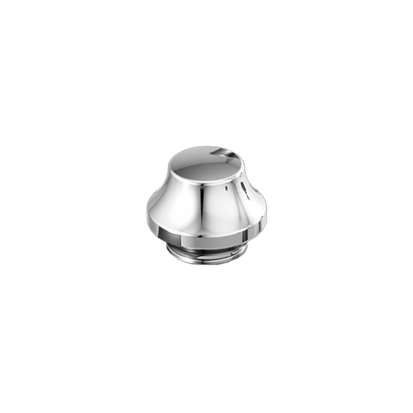 Chrome finial with rounded bulbous body and threaded base for faucet mounting.