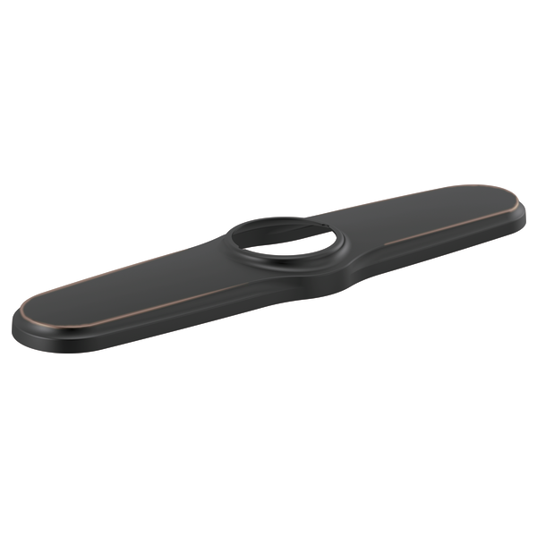 Dark bronze elongated escutcheon with oval center hole and rounded edges.